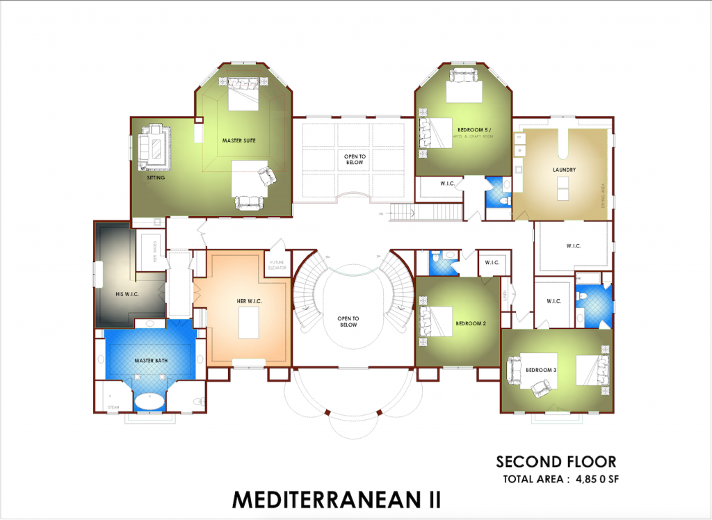 Mediterranean II – Rendering 2nd Floor | Botero Homes