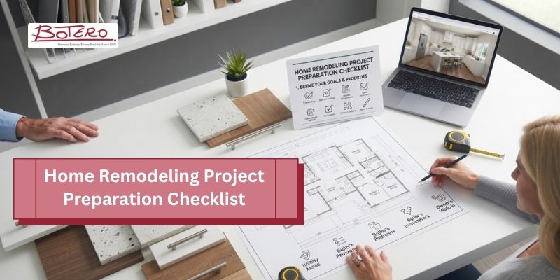 Home remodeling project preparation checklist covering budgeting, contractor selection, permits, material choices, and construction planning
